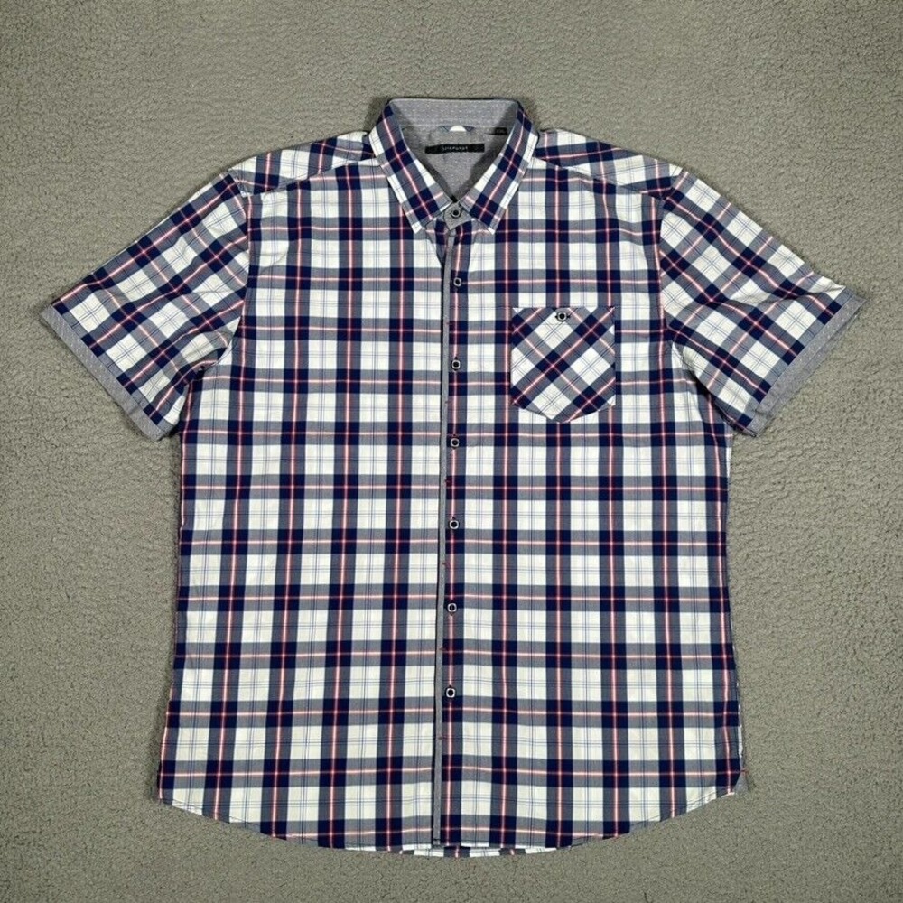 7 Diamonds Shirt Mens XXL Blue Plaid Slim Fit Casual Preppy Button Up Pocket